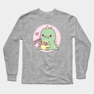 Cute Little Dinosaur Loves Japanese Sushi Long Sleeve T-Shirt